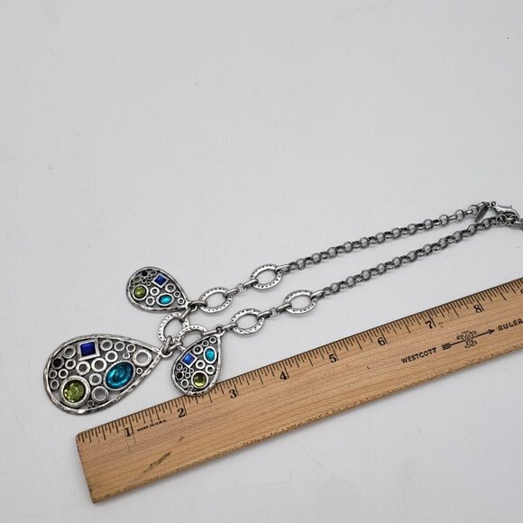 Laura Ashley Teardrop Gemstone Boho Tribal Silver Links Statement Necklace - Picture 6 of 9